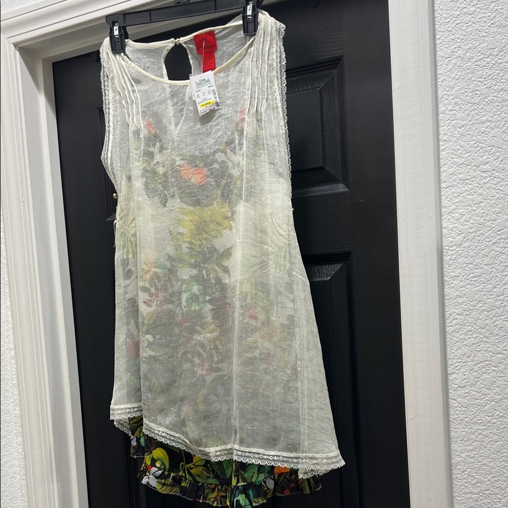 V Cristina Cream Floral Sheer Tank Top
